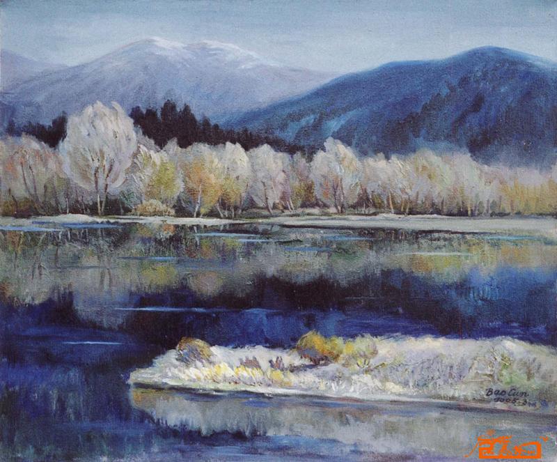 静静的湖（布面油画）60×50cm